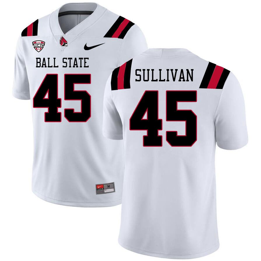 Ball State Cardinals #45 Max Sullivan College Football Jerseys Stitched Sale-White